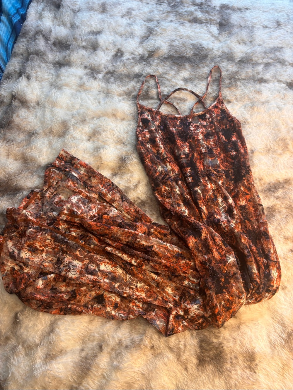 Fire Los Angeles Brown & Rust Floral Maxi dress with Spaghetti Straps